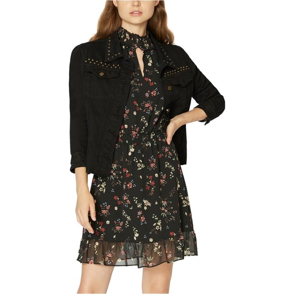 Sanctuary Black Denim Raw Hem Studded Button Jacket Size Small - Picture 1 of 12